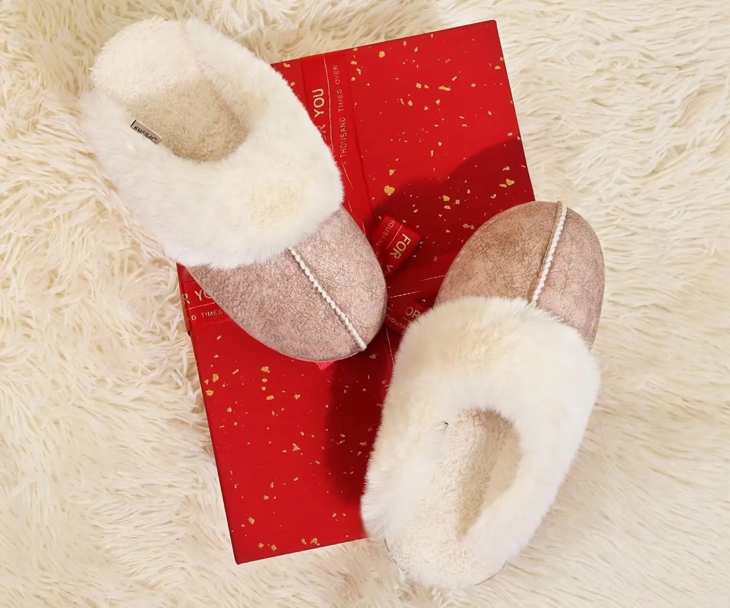 KuaiLu Womens House Platform Slippers Warm Faux Suede Fuzzy Thick Cushioned Yoga Foam Shoes Ladies Slipper Home Lightweight Slip on Indoor Outdoor Non-Slip Hard Sole