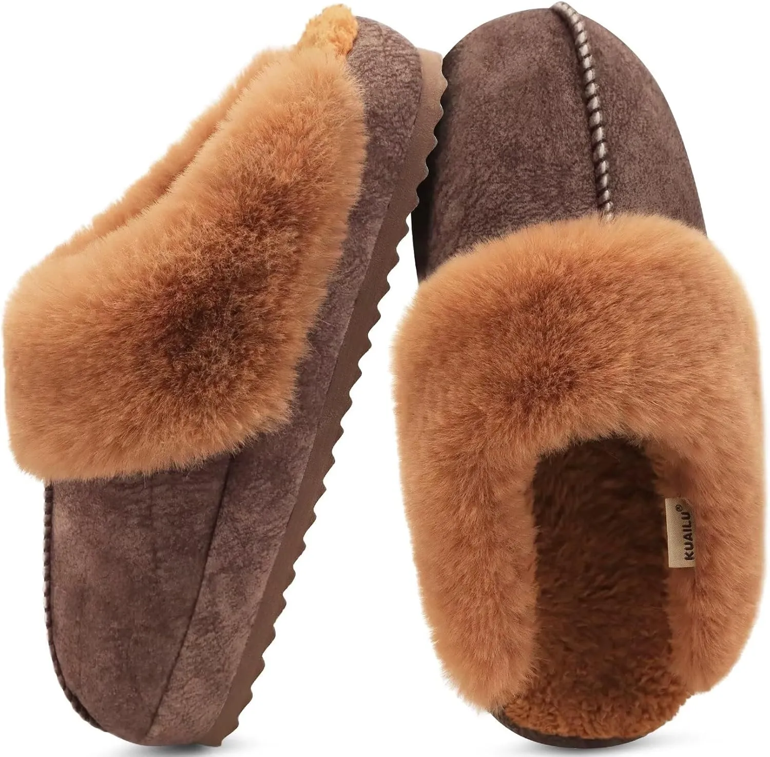 KuaiLu Womens House Platform Slippers Warm Faux Suede Fuzzy Thick Cushioned Yoga Foam Shoes Ladies Slipper Home Lightweight Slip on Indoor Outdoor Non-Slip Hard Sole
