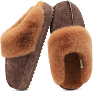 KuaiLu Womens House Platform Slippers Warm Faux Suede Fuzzy Thick Cushioned Yoga Foam Shoes Ladies Slipper Home Lightweight Slip on Indoor Outdoor Non-Slip Hard Sole