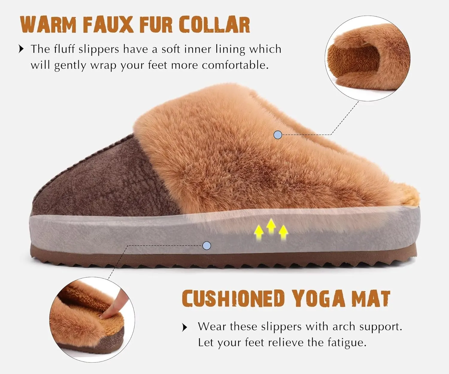 KuaiLu Womens House Platform Slippers Warm Faux Suede Fuzzy Thick Cushioned Yoga Foam Shoes Ladies Slipper Home Lightweight Slip on Indoor Outdoor Non-Slip Hard Sole