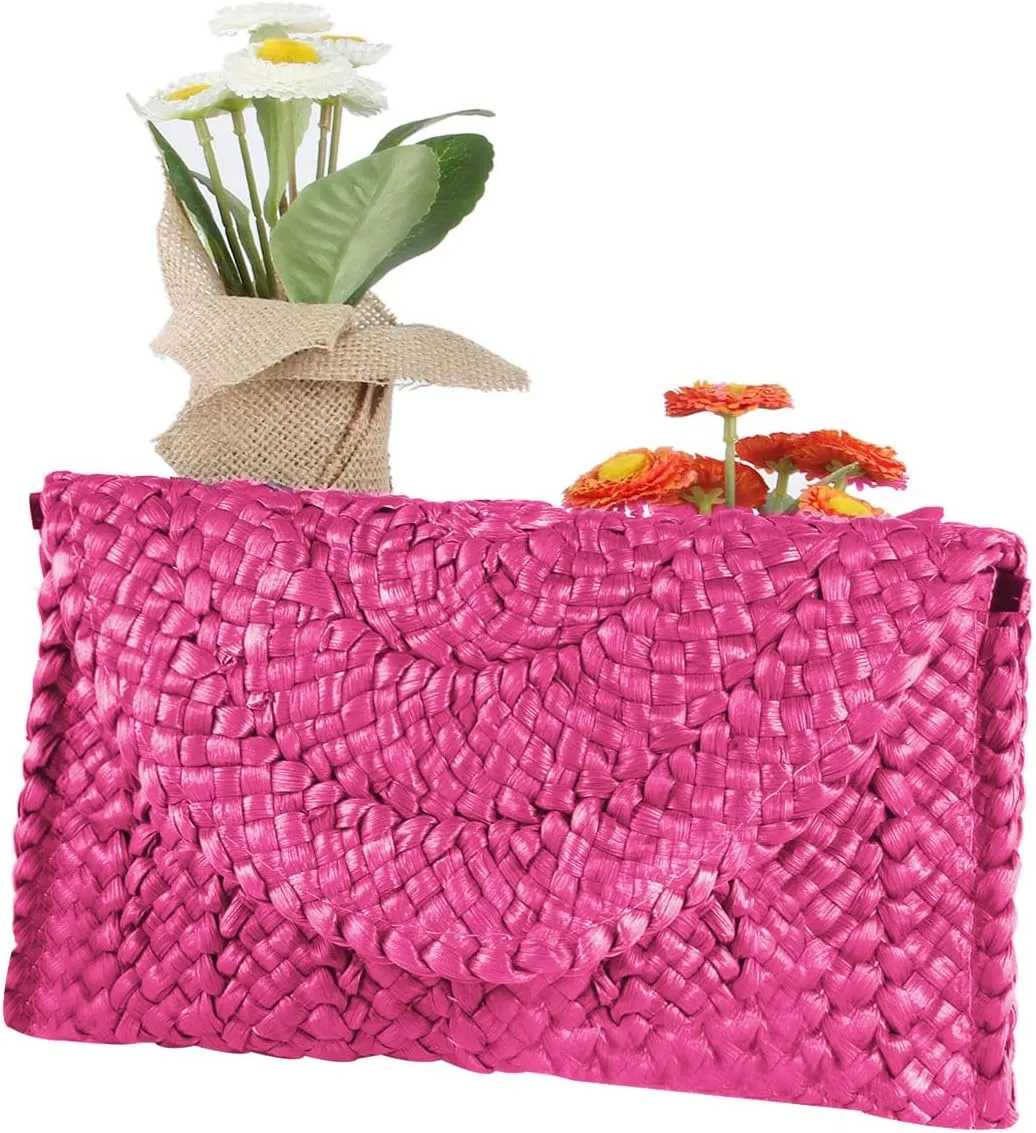 KUANG! Womens Straw Clutch Purse Handbag Shoulder Clutch Envelope Wallet Beach Straw Purse for Ladies