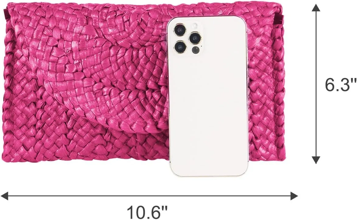 KUANG! Womens Straw Clutch Purse Handbag Shoulder Clutch Envelope Wallet Beach Straw Purse for Ladies