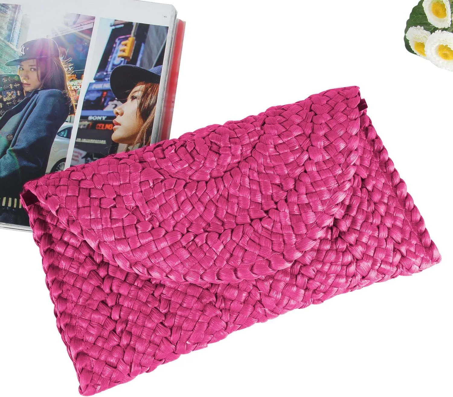 KUANG! Womens Straw Clutch Purse Handbag Shoulder Clutch Envelope Wallet Beach Straw Purse for Ladies