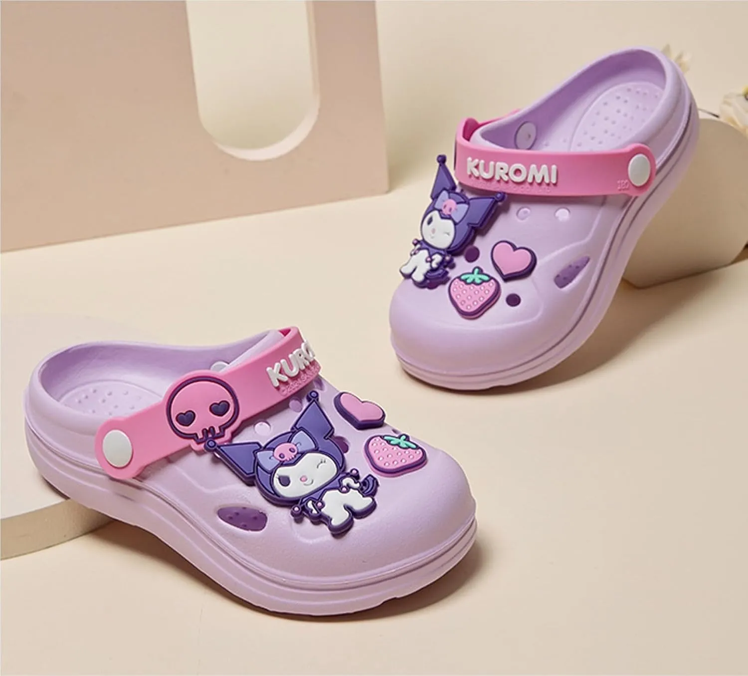 Kuromi Strawberry Heart Clogs Slip on Water Shoes Casual Summer for Girls Kids Children