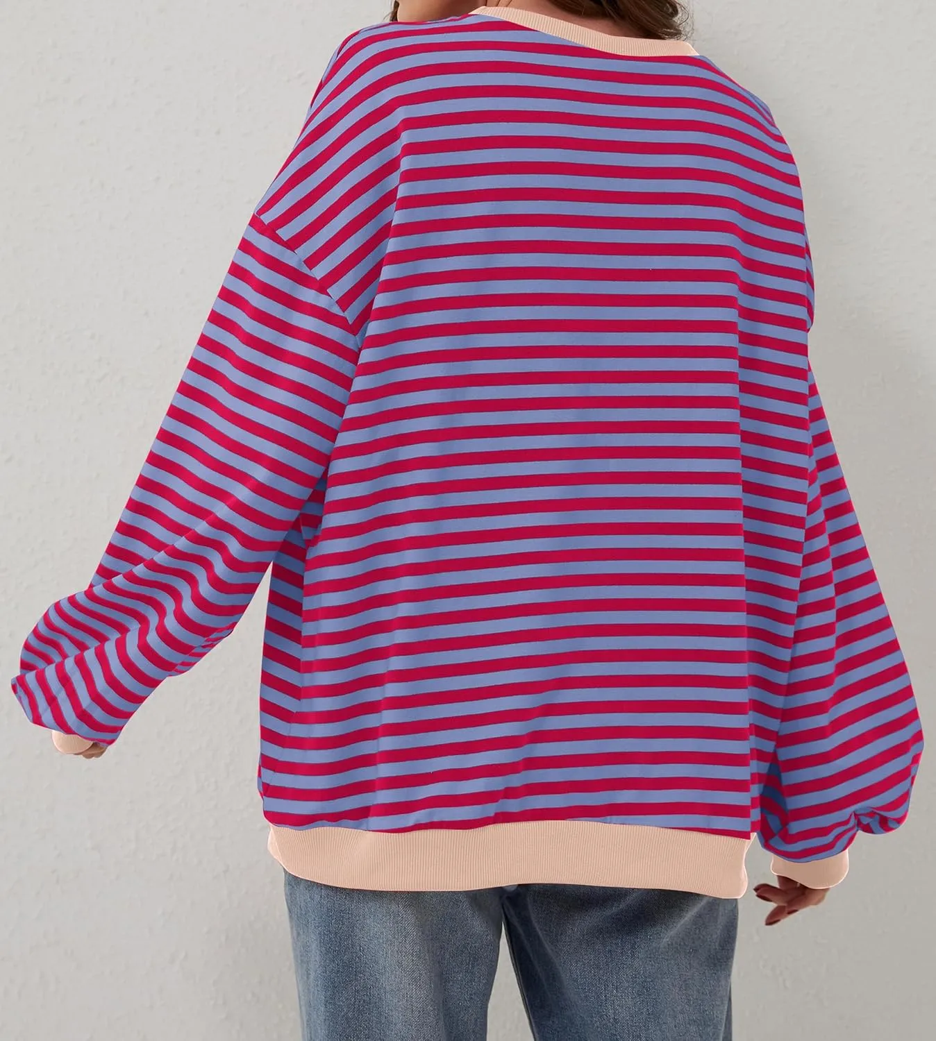 Labolliy Women Striped Oversized Sweatshirt Color Block Crew Neck Long Sleeve Shirt Casual Pullover Top Fall Y2K Clothes