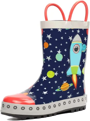 landchief Toddler Rain Boots, Kids Rain Boots Waterproof Rubber Boots for Girls and Boys with Fun Patterns and Easy-On Handles