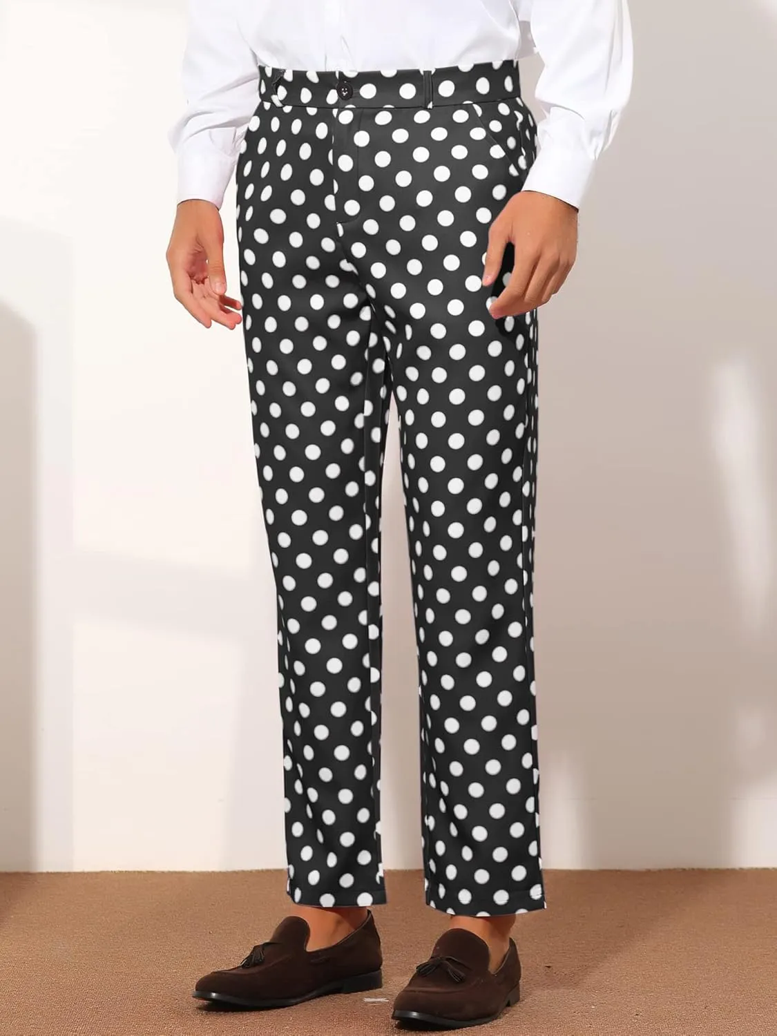 Lars Amadeus Polka Dots Dress Pants for Men's Regular Fit Flat Front Formal Printed Trousers