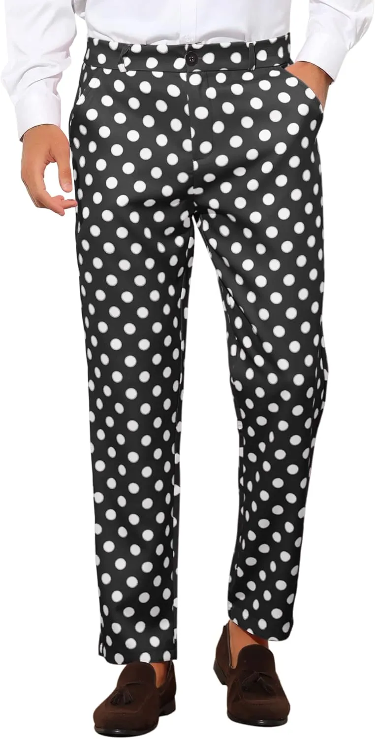 Lars Amadeus Polka Dots Dress Pants for Men's Regular Fit Flat Front Formal Printed Trousers
