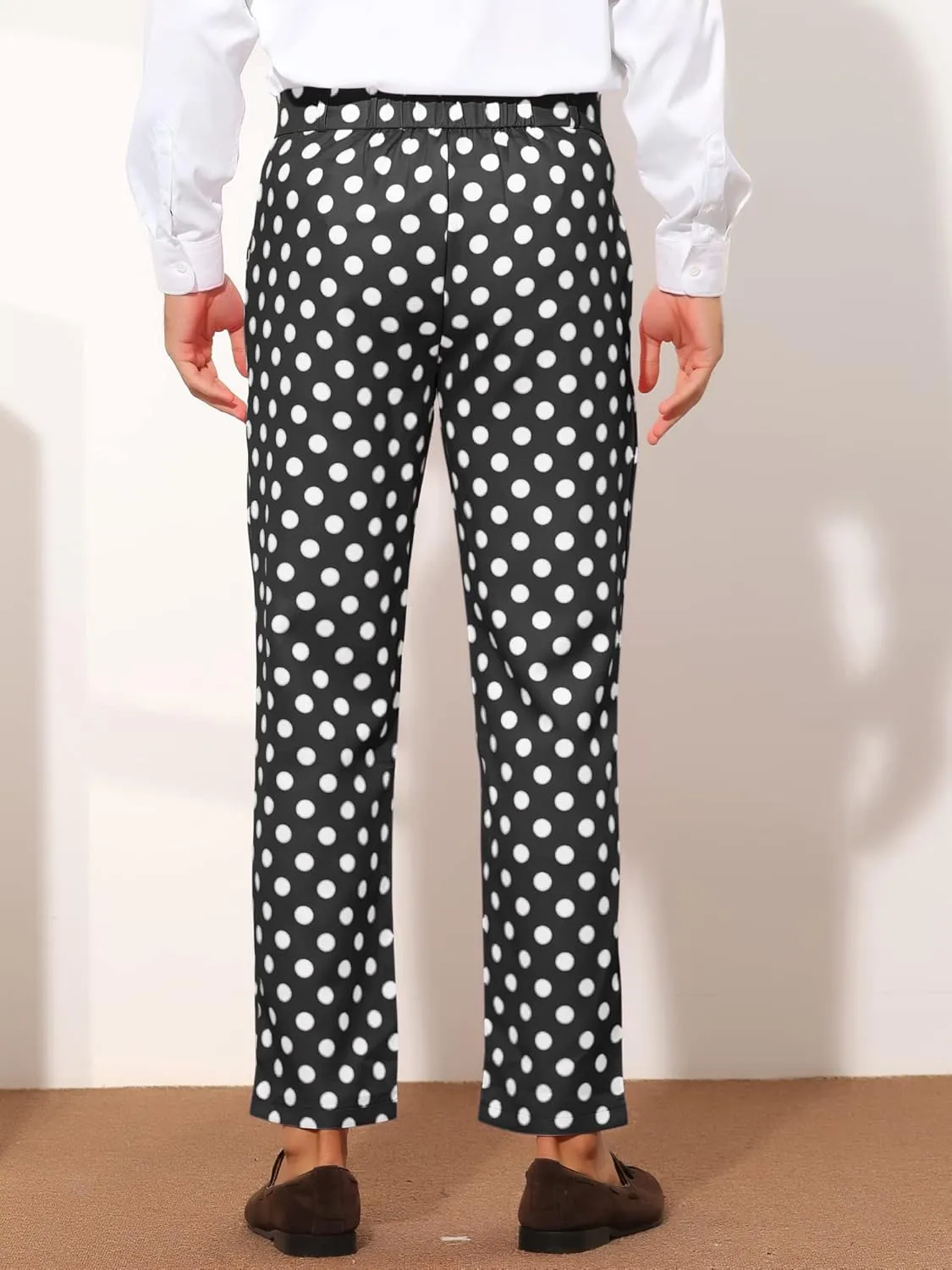 Lars Amadeus Polka Dots Dress Pants for Men's Regular Fit Flat Front Formal Printed Trousers