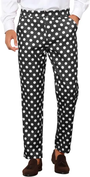Lars Amadeus Polka Dots Dress Pants for Men's Regular Fit Flat Front Formal Printed Trousers