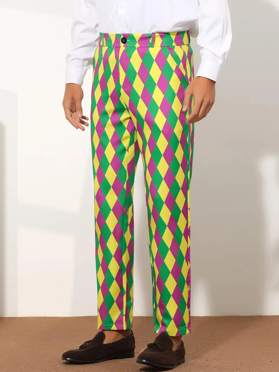 Lars Amadeus Printed Dress Pants for Men's Regular Fit Flat Front Business Suit Trousers