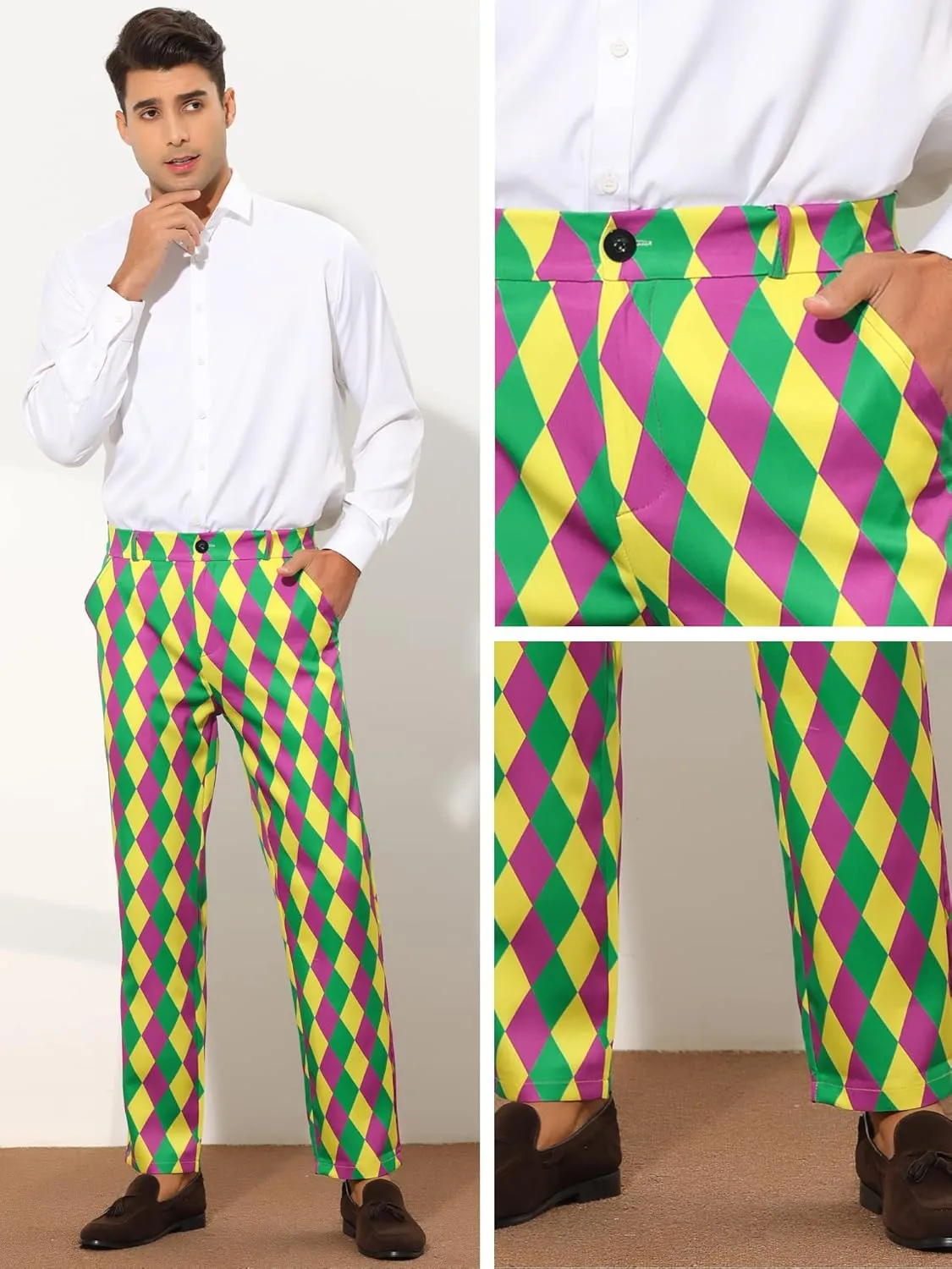 Lars Amadeus Printed Dress Pants for Men's Regular Fit Flat Front Business Suit Trousers