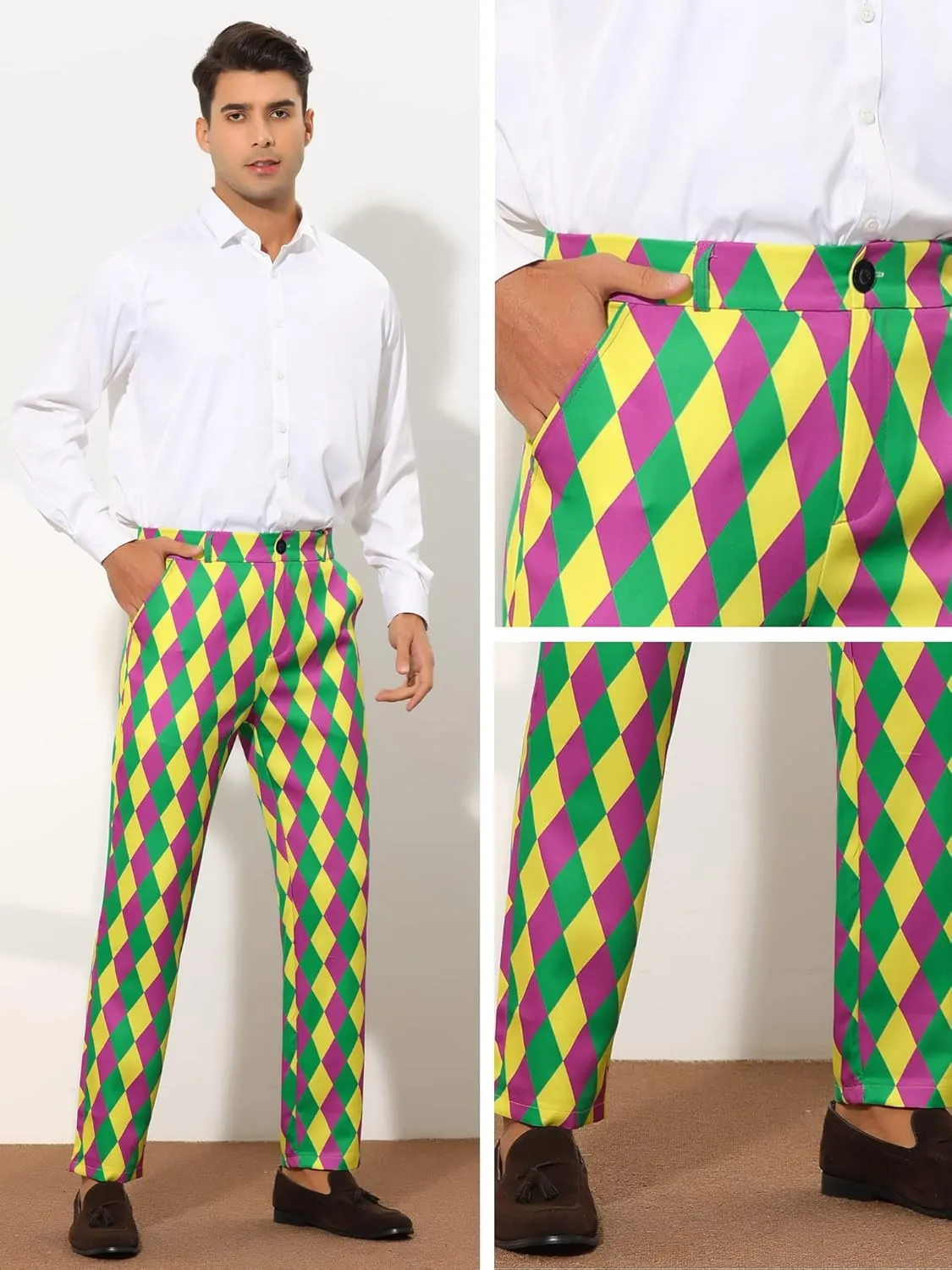 Lars Amadeus Printed Dress Pants for Men's Regular Fit Flat Front Business Suit Trousers