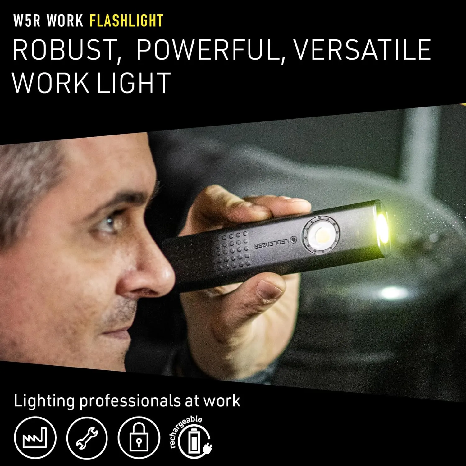 Ledlenser W5R Work Rechargeable Hands-Free Flashlight, 600 Lumens, Flexible Mounting