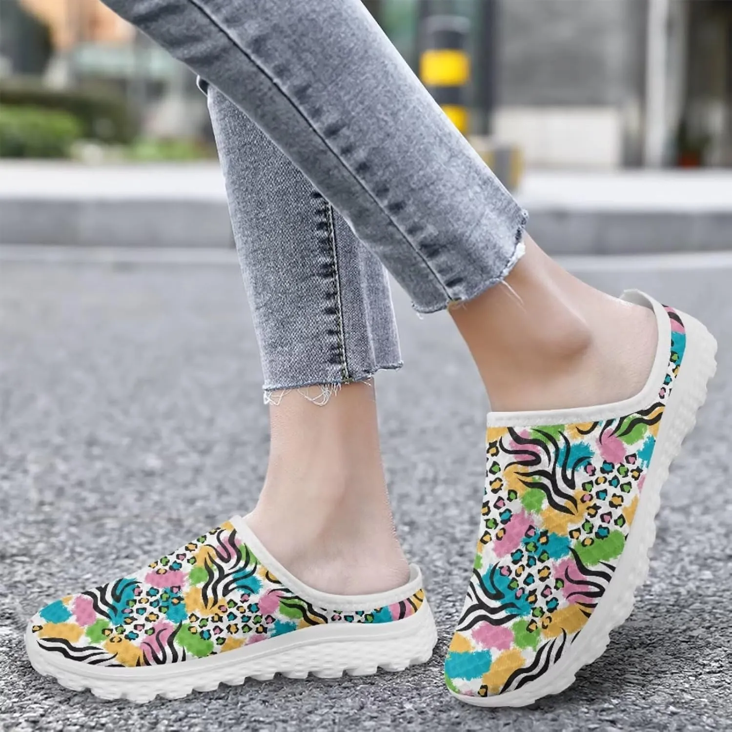 Leopard Print Women Barefoot Slip On Shoes Anti-Slip Mule Sneakers with EVA Outsole Cute Summer Yoga Walking Shoes