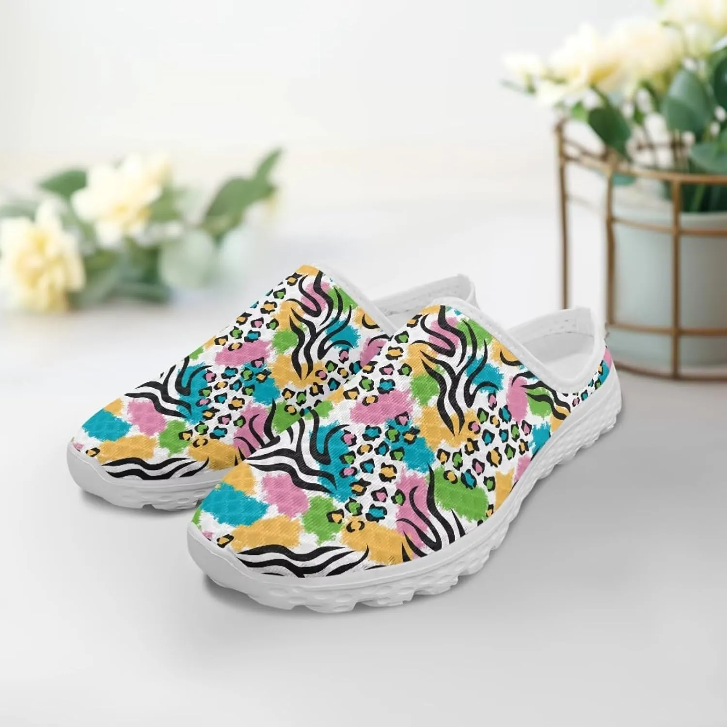 Leopard Print Women Barefoot Slip On Shoes Anti-Slip Mule Sneakers with EVA Outsole Cute Summer Yoga Walking Shoes