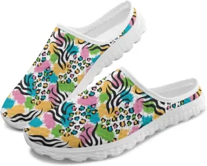 Leopard Print Women Barefoot Slip On Shoes Anti-Slip Mule Sneakers with EVA Outsole Cute Summer Yoga Walking Shoes