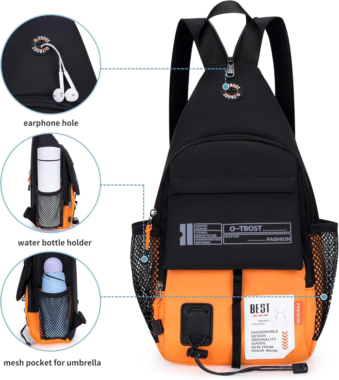 Lightweight Crossbody Backpack Sling Bag Small Shoulder Bags for Women Men Casual Chest Daypack Hiking Travel (Orange)