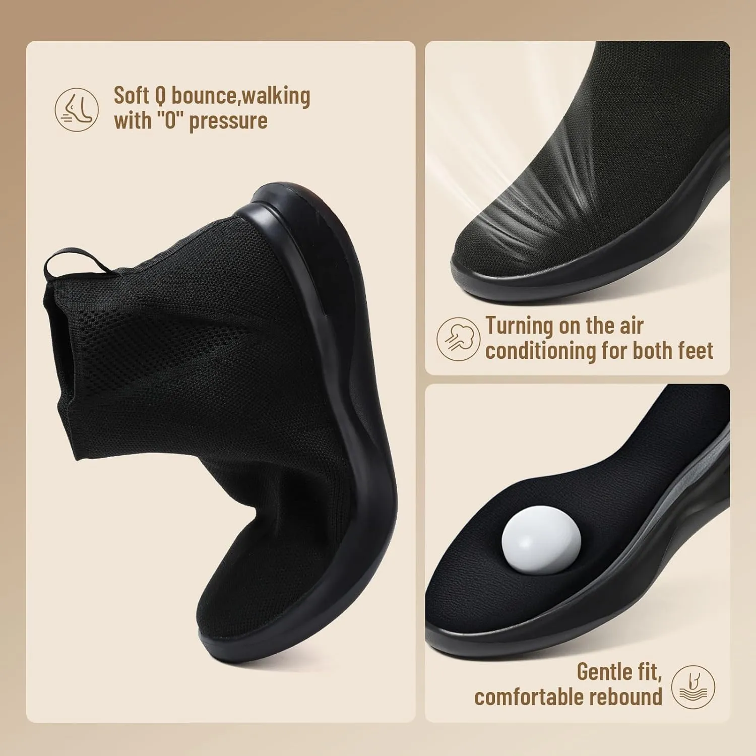 LinnOaks Ankle Walking Boots for Women Sock High Top Sneaker Boots Booties Wide Comfort Pull On Lightweight Sneakers Tennis Running Shoes