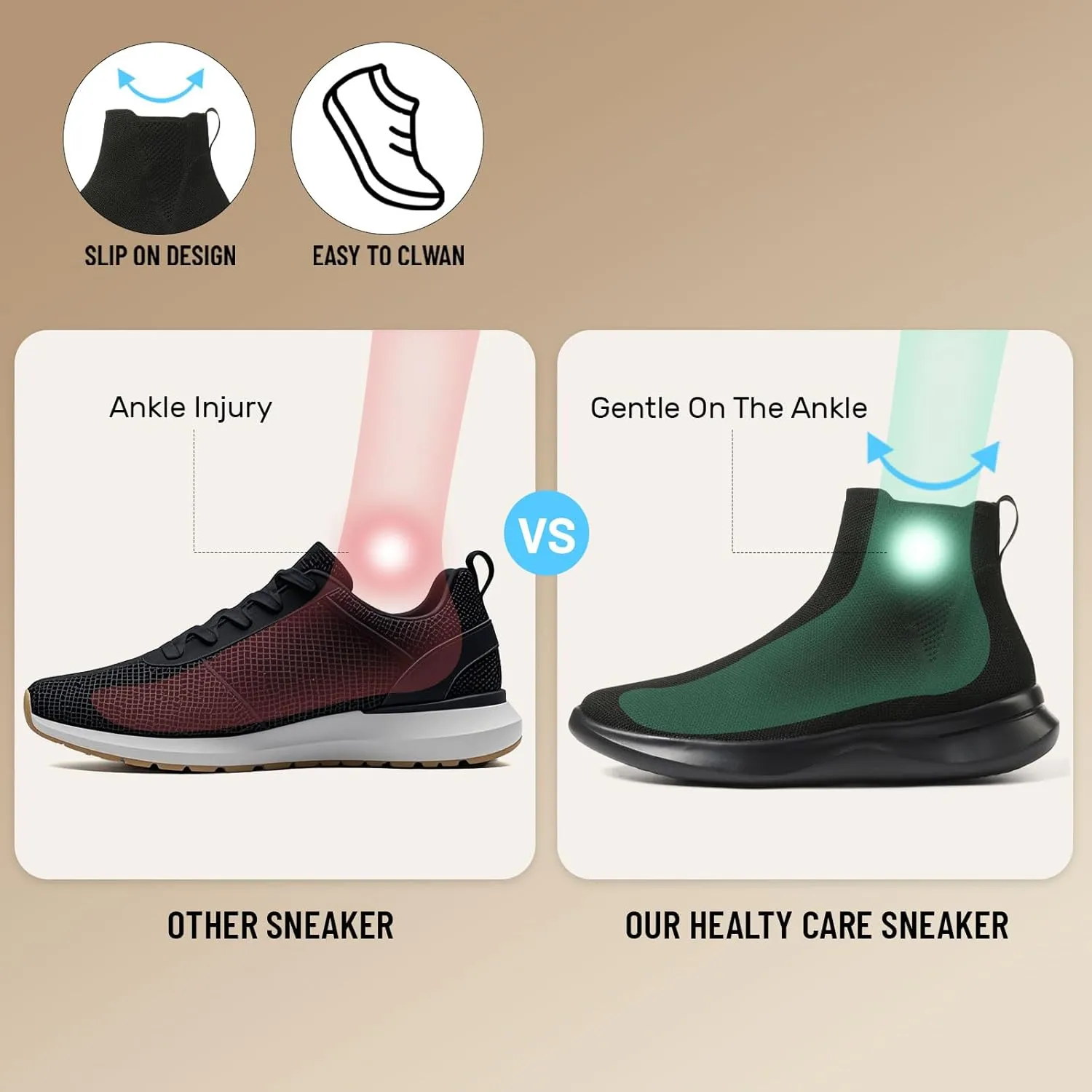 LinnOaks Ankle Walking Boots for Women Sock High Top Sneaker Boots Booties Wide Comfort Pull On Lightweight Sneakers Tennis Running Shoes