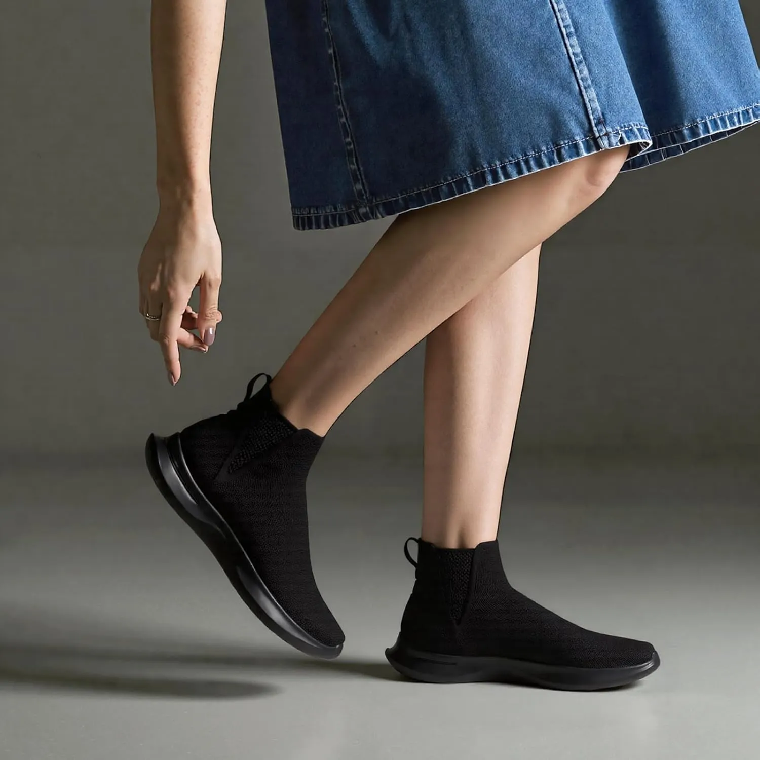LinnOaks Ankle Walking Boots for Women Sock High Top Sneaker Boots Booties Wide Comfort Pull On Lightweight Sneakers Tennis Running Shoes