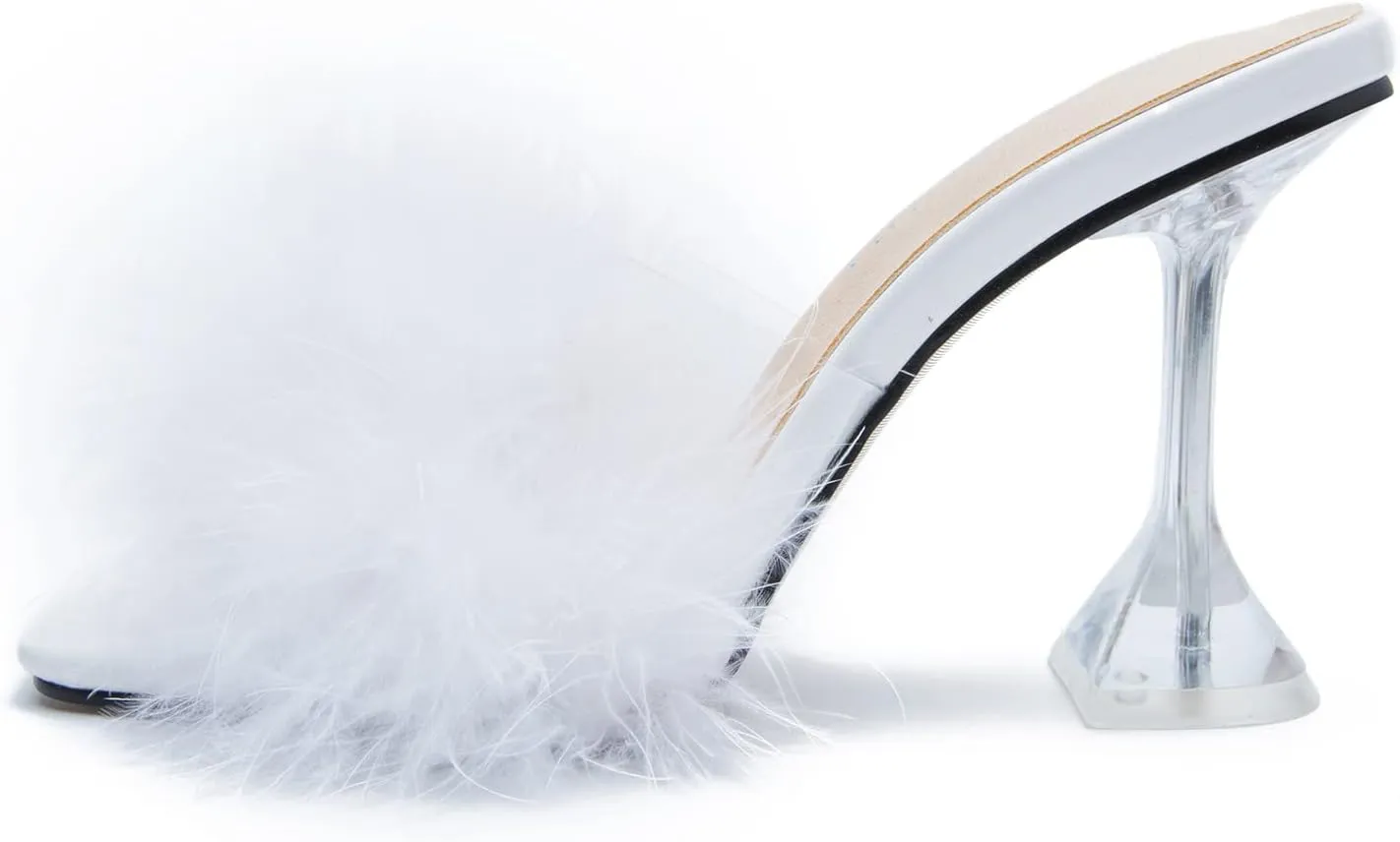 LIURUIJIA Women's Square Toe Feathers High Heels Fur Mules Sandals Fuzzy Fluffy Wedding Bridal Party Dress Shoes