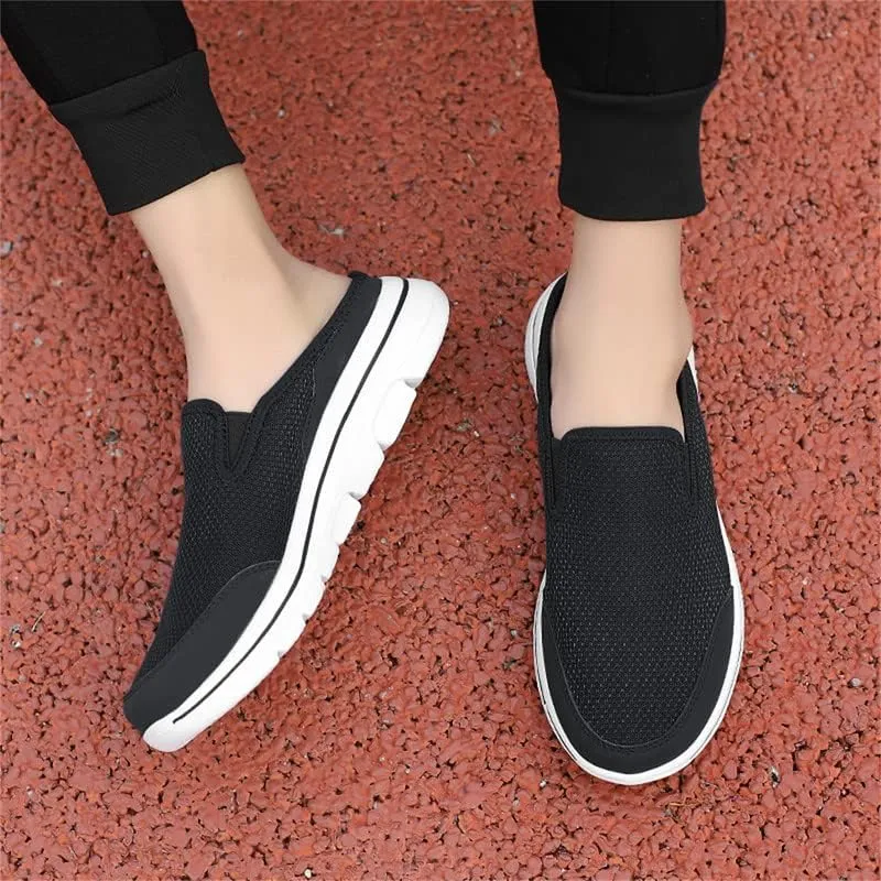 LLTMALL Womens Mule Sneakers Mesh Slip On Shoes Summer Knitted Lightweight Open Back Slippers