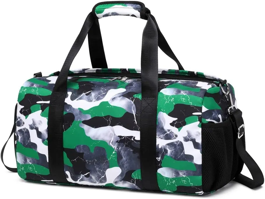 Lmwzh Travel Duffle Gym Sports Bag Dance Weekender Overnight Cheer Suitable For Kids Teen And Adults With Shoe Compartment Wet Pocket (Green)