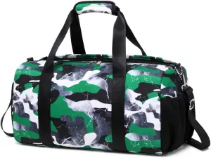 Lmwzh Travel Duffle Gym Sports Bag Dance Weekender Overnight Cheer Suitable For Kids Teen And Adults With Shoe Compartment Wet Pocket (Green)