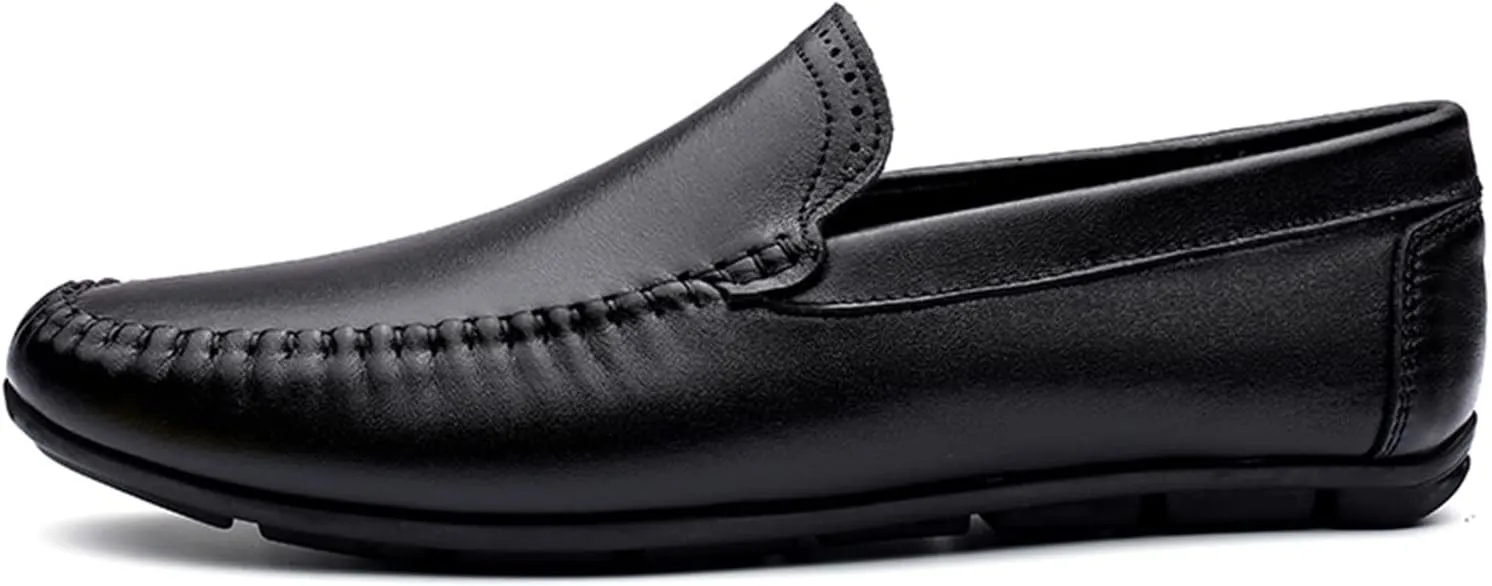 Loafers for Men Cowhide Stitching Details Round Toe Anti-Slip Flexible Lightweight Classic Party Slip On
