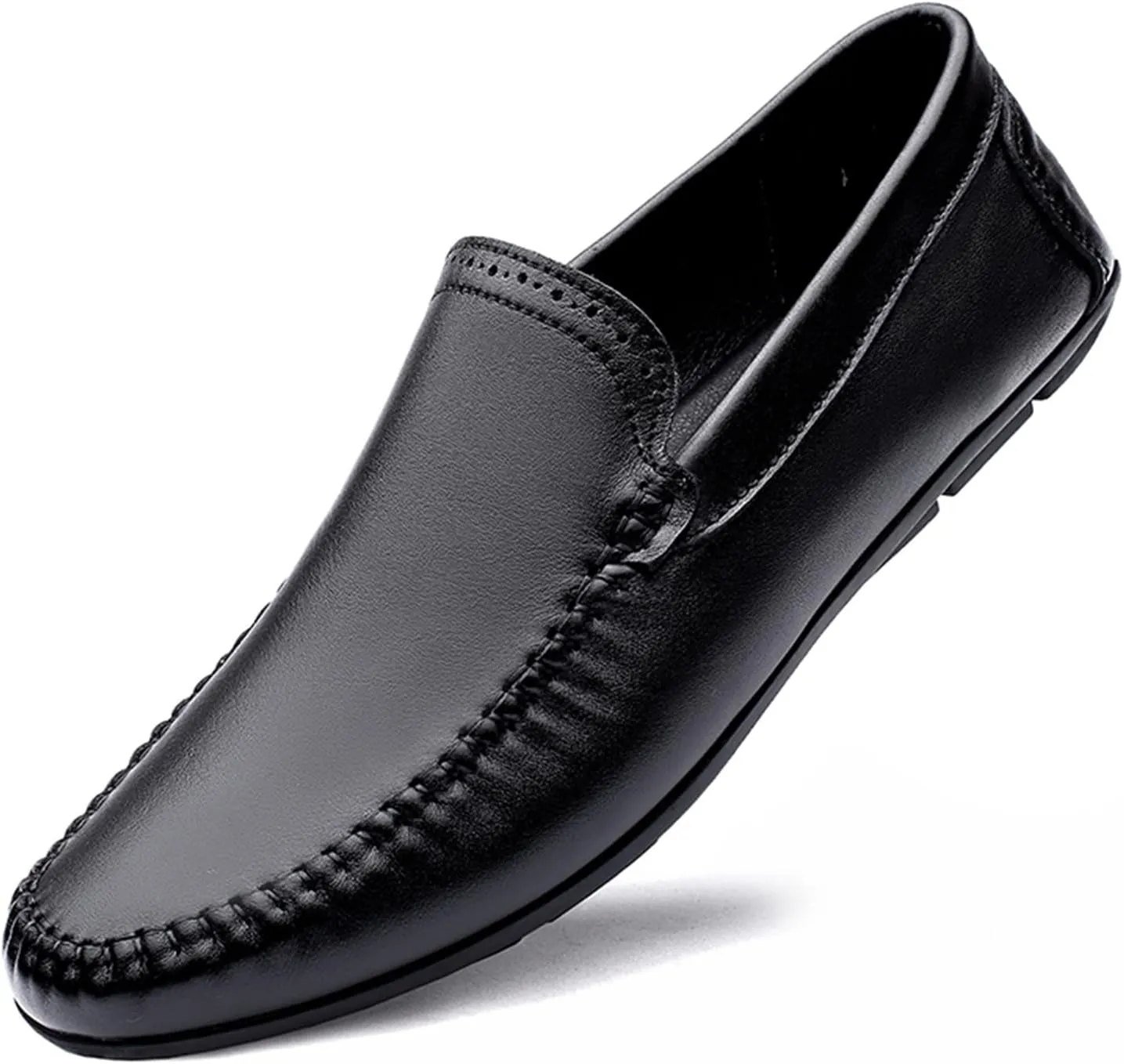 Loafers for Men Cowhide Stitching Details Round Toe Anti-Slip Flexible Lightweight Classic Party Slip On