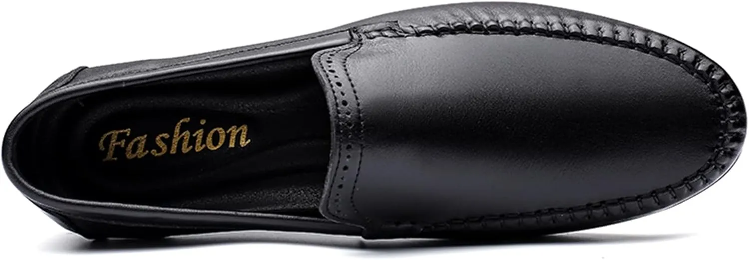 Loafers for Men Cowhide Stitching Details Round Toe Anti-Slip Flexible Lightweight Classic Party Slip On