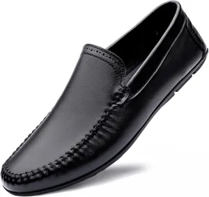 Loafers for Men Cowhide Stitching Details Round Toe Anti-Slip Flexible Lightweight Classic Party Slip On