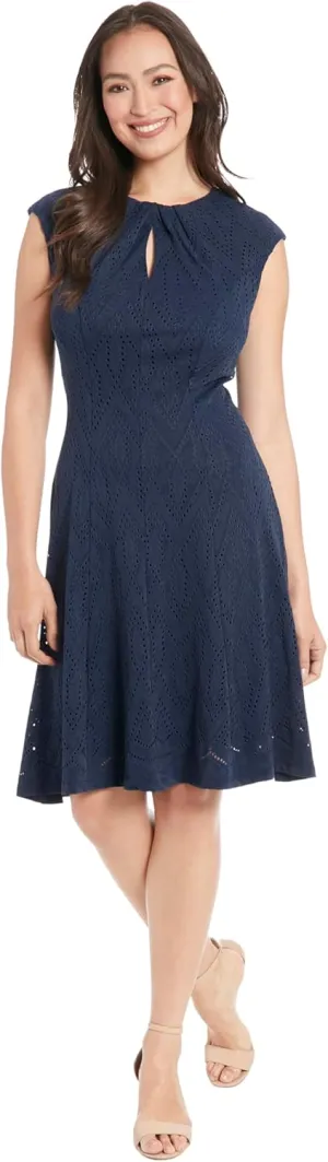 London Times Keyhole Neck Fit and Flare Summer Casual Dresses for Women