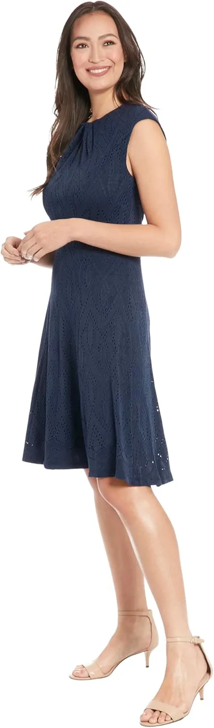 London Times Keyhole Neck Fit and Flare Summer Casual Dresses for Women