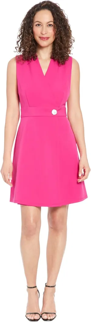 London Times Sleeveless Crepe Wrap Waist Button Detail | Work Dresses for Women