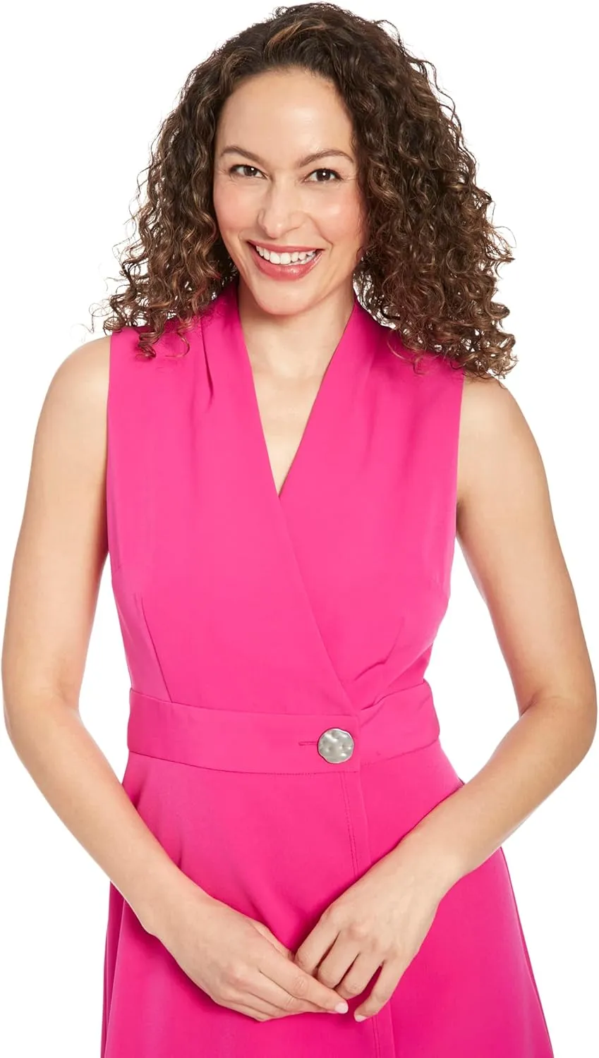 London Times Sleeveless Crepe Wrap Waist Button Detail | Work Dresses for Women
