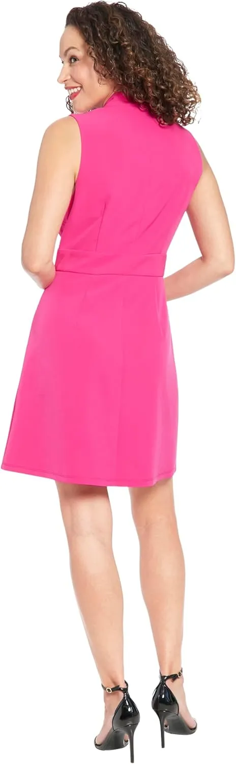 London Times Sleeveless Crepe Wrap Waist Button Detail | Work Dresses for Women