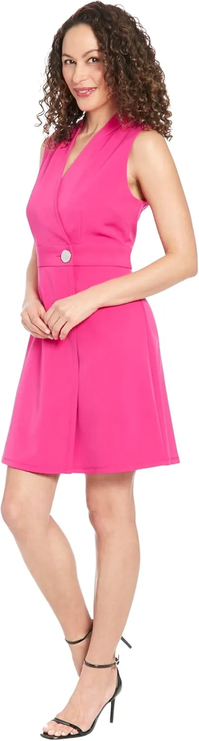 London Times Sleeveless Crepe Wrap Waist Button Detail | Work Dresses for Women