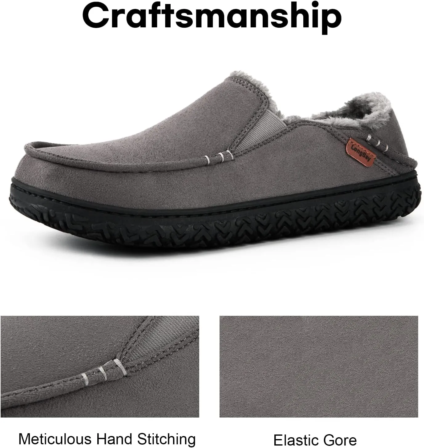 LongBay Men's Moccasin Slippers Cozy Breathable Memory Foam House Shoes for Indoor Outdoor