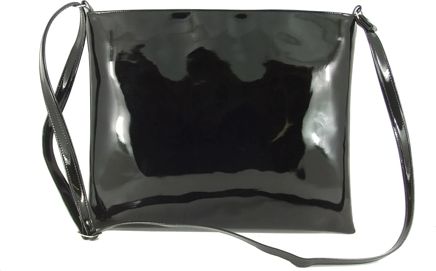 LONI Womens Hot Faux Patent Leather Shoulder Bag Cross-Body Bag Flat with Zip-Top