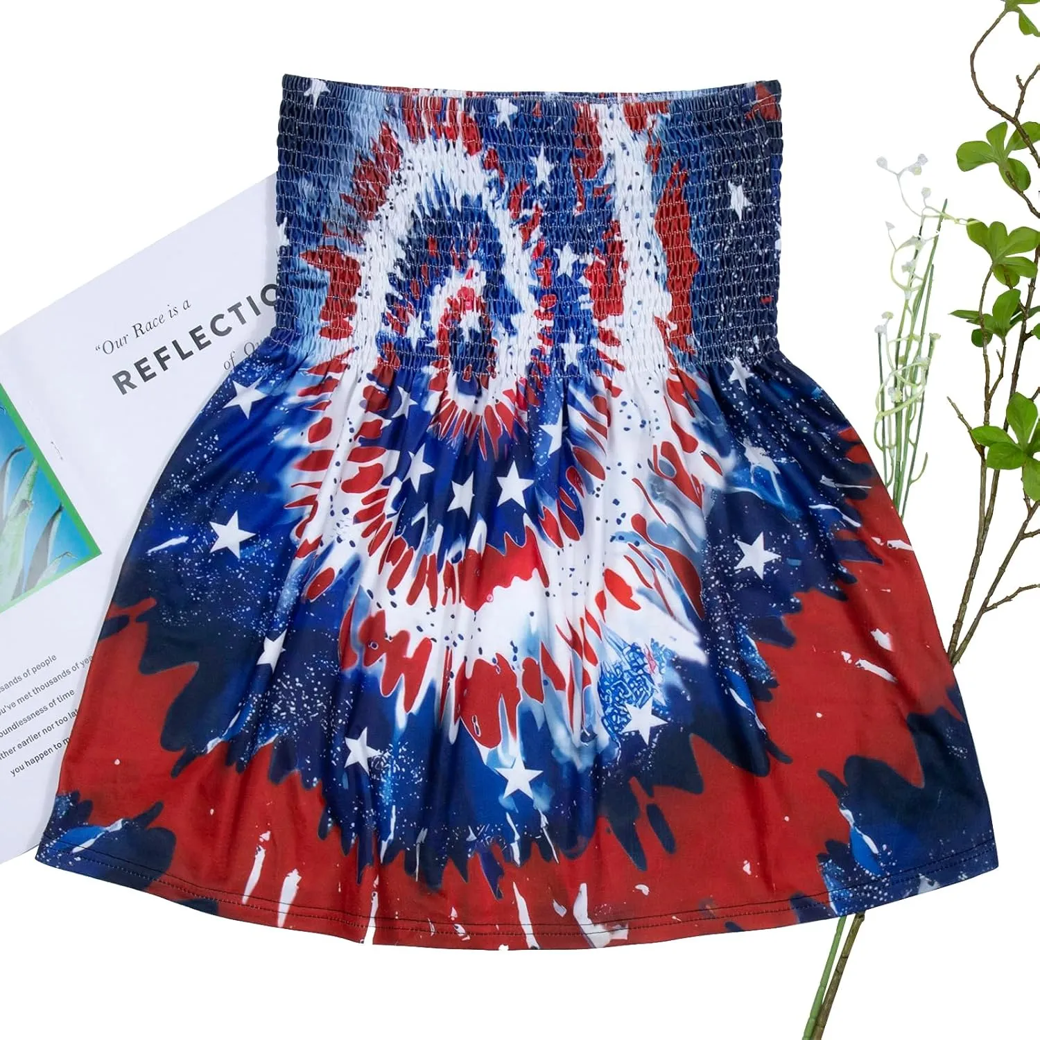 LOTUCY American Flag Strapless Bandeau Tank Women 4th of July Sleeveless Ruffled Tube Patriotic Strapless Smocked Tube Tops