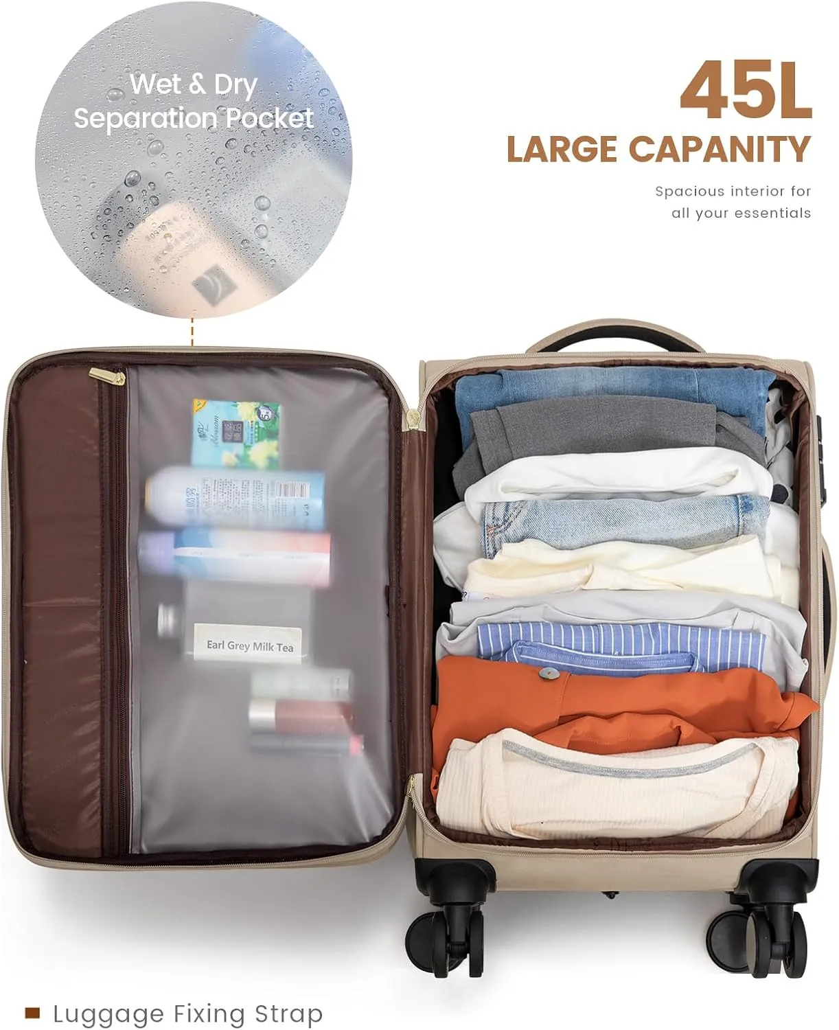 LOVEVOOK Carry On Luggage 22x14x9 Airline Approved, 20 Inch Softside Suitcases with Wheels, Lightweight Spinner Carry on Suitcase with TSA Lock, Water-Resistant Large Capacity Luggage for Travel