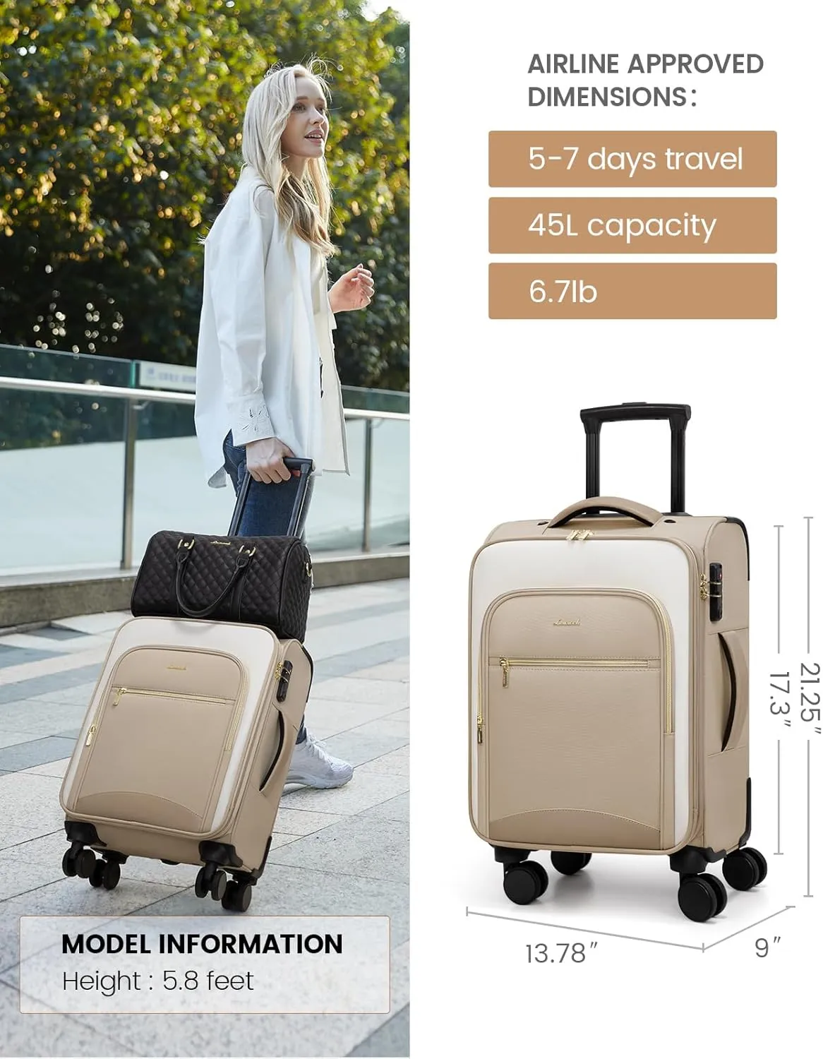 LOVEVOOK Carry On Luggage 22x14x9 Airline Approved, 20 Inch Softside Suitcases with Wheels, Lightweight Spinner Carry on Suitcase with TSA Lock, Water-Resistant Large Capacity Luggage for Travel
