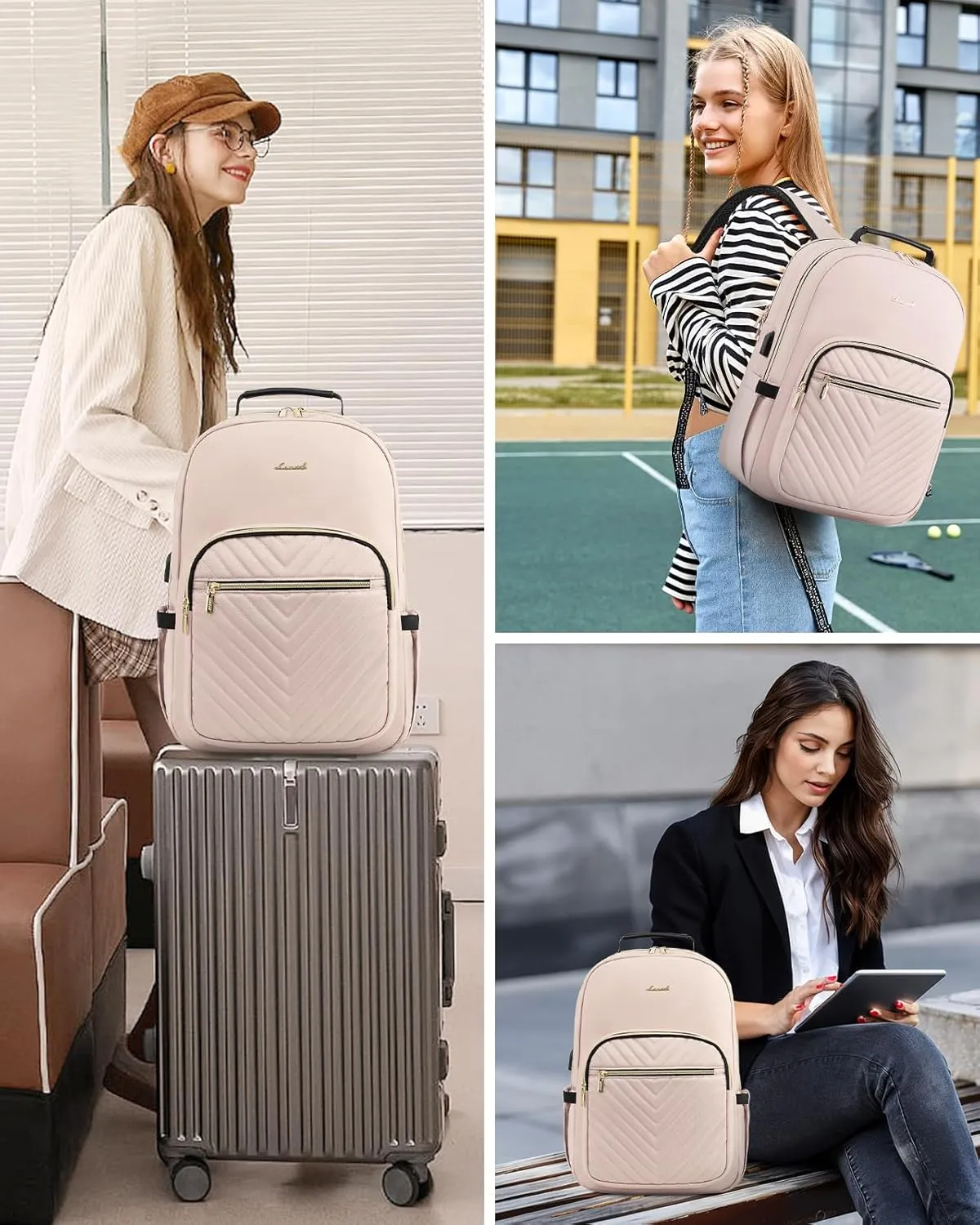 LOVEVOOK Laptop Backpack for Women, Travel Computer Work Bags with 17-inch Laptop Compartment, College School Student Bag Teen Backpacks For Girls, Outdoor Carry On Backpack Purse, Antiquewhite