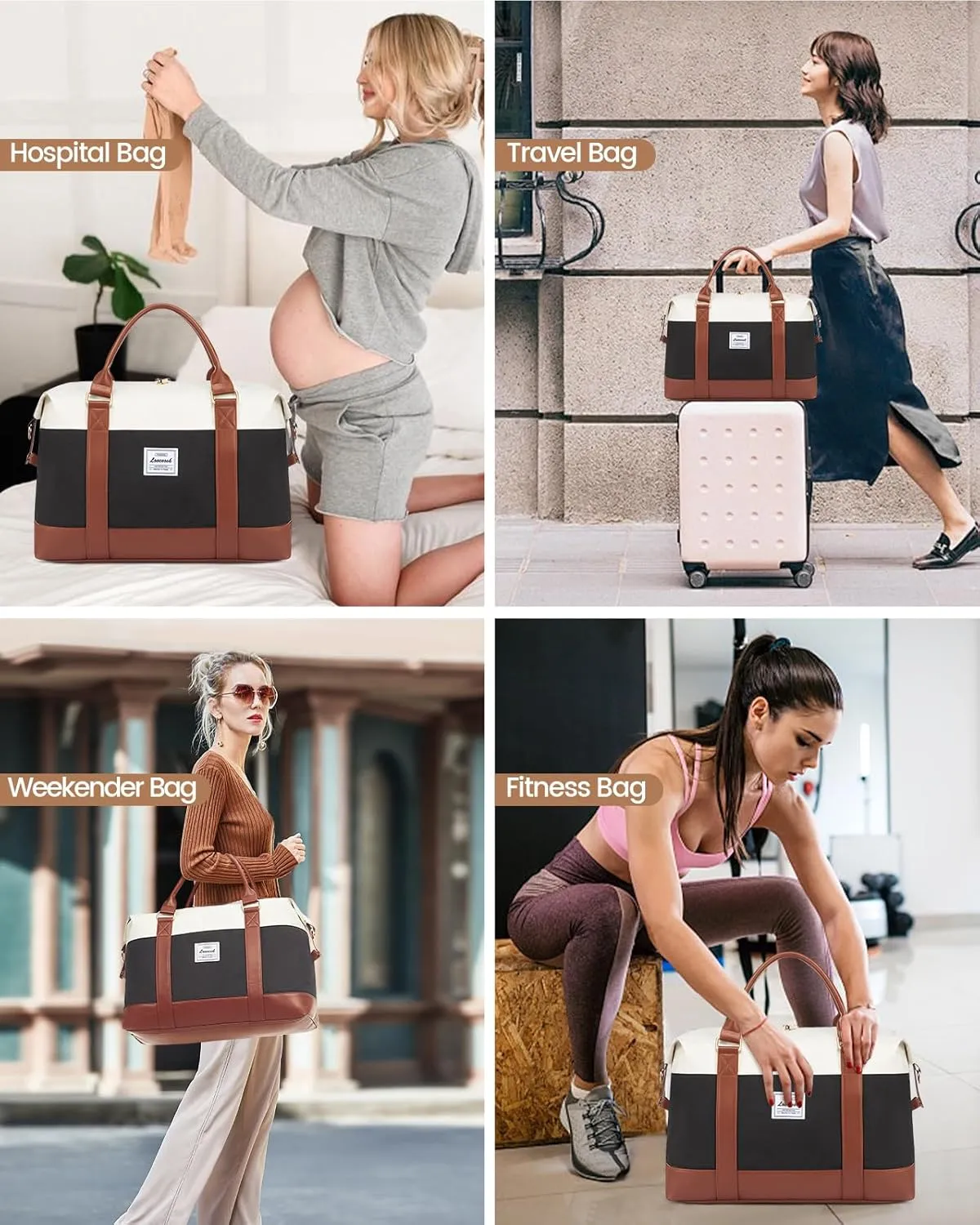 LOVEVOOK Travel Duffle Bag Women,Weekender Bag with Clear Toiletry Bag, Carry on Overnight Bag with Shoe Bag,Hospital Bags for Labor Delivery with Packing Cube