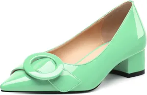 Low Chunky Kitten Heels for Women Closed Pointed Toe Slip on Patent Pumps Office Comfort Wedding Evening Dress Shoes 1.4 Inch