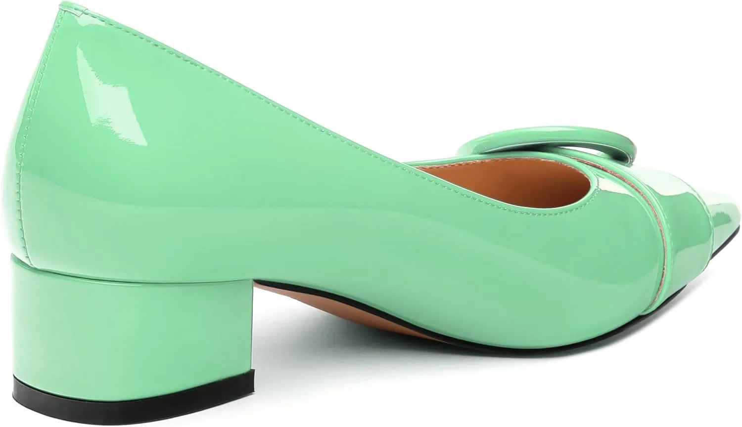 Low Chunky Kitten Heels for Women Closed Pointed Toe Slip on Patent Pumps Office Comfort Wedding Evening Dress Shoes 1.4 Inch