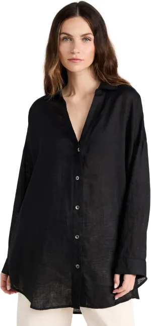 L*Space Rio Tunic for Women, Button Down Collared Shirt, Long Sleeve Top With Buttoned Cuffs, Beach Cover Up, 100% Linen