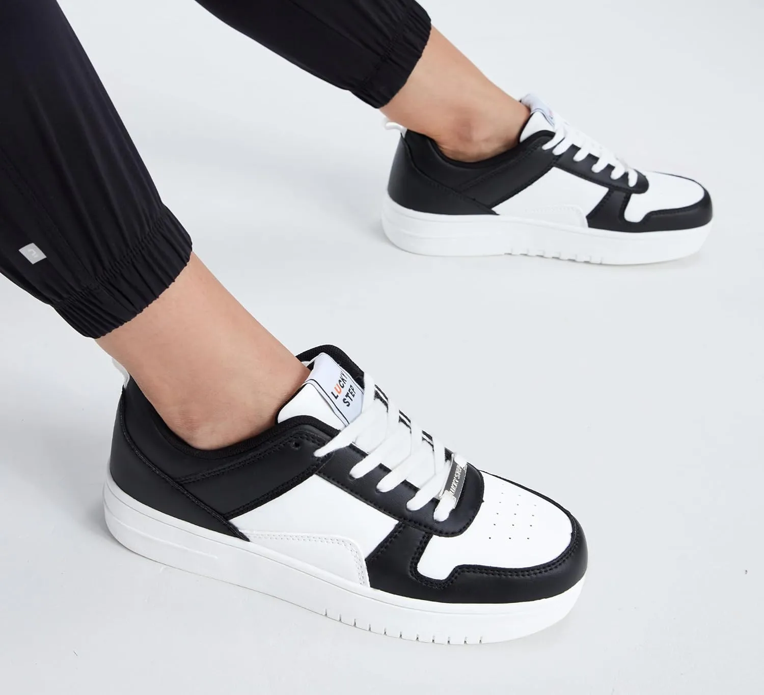 LUCKY STEP Women Fashion Sparkle Rhinestone Sneakers White Leather Low Top Tennis Shoes Lace Up Casual Comfortable Walking Shoe